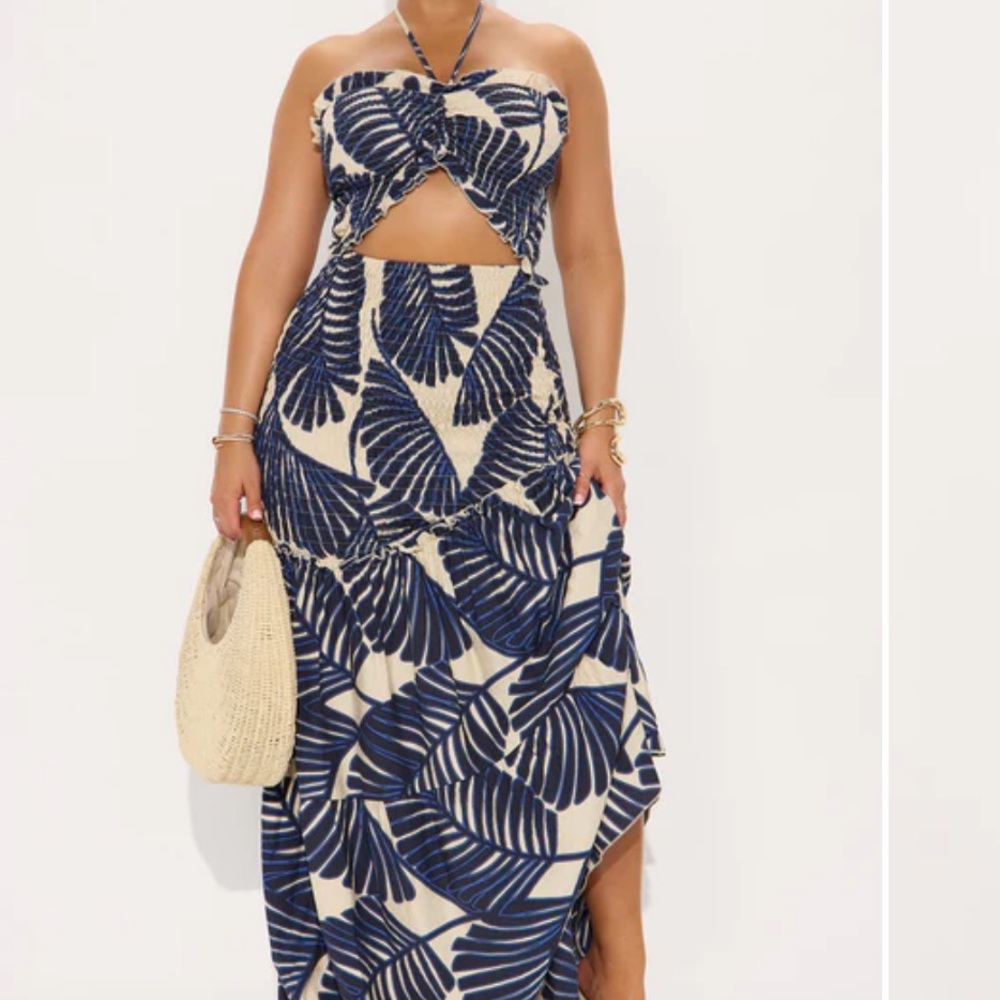 Blue and White Maxi Skirt with Tiered Design